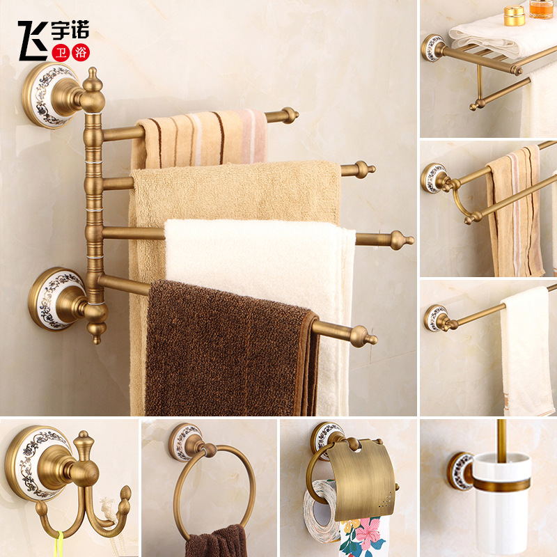 厂家黄铜欧式毛巾架套装浴室卫生间青花瓷浴巾置物架卫浴五金挂件