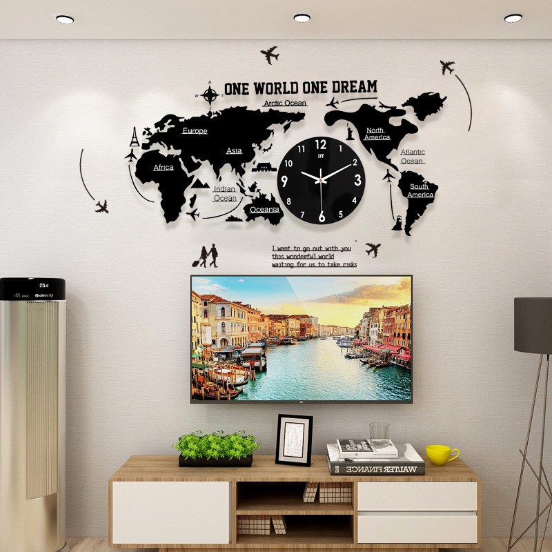世界地图挂钟亚克力创意客厅钟表欧式家居装饰时钟亚马逊跨境批发