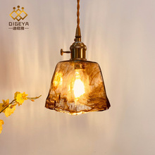 北欧复古日式黄铜玻璃吊灯民宿吧台餐厅卧室床头灯创意个性小吊灯