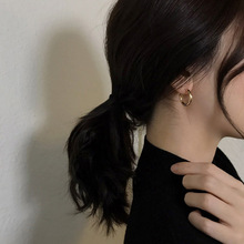 新款时尚耳饰 925银针耳环女韩国简约冷淡风气质耳环椭圆镀金耳钉