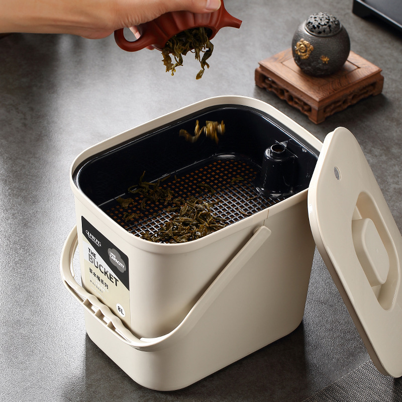 Household Large Capacity Tea Trash Can Square Tea Residue Separation Filter Bucket Tea Ceremony Kung Fu Tea Tray Waste Water Drainage Bucket