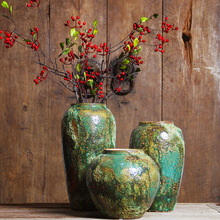 瓷器美式陶瓷小花瓶客厅插花摆件? 绿色陶罐粗陶多肉坛子浩林