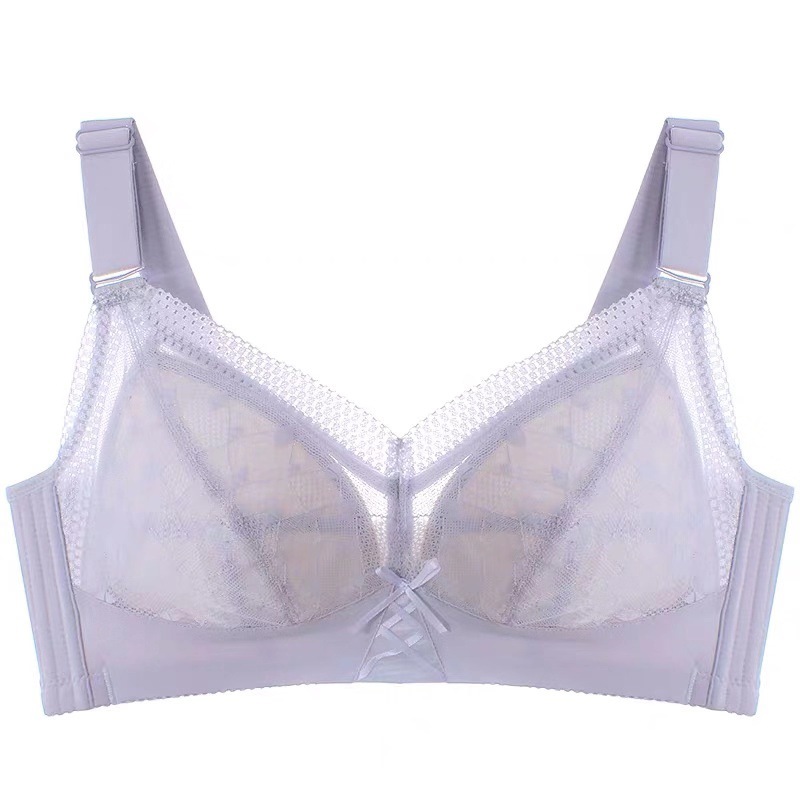 Ultra-Thin Sponge-Free Big Chest Sexy Underwear Women's Full Cup without Steel Ring Large Size Bra Set Factory Direct Sales