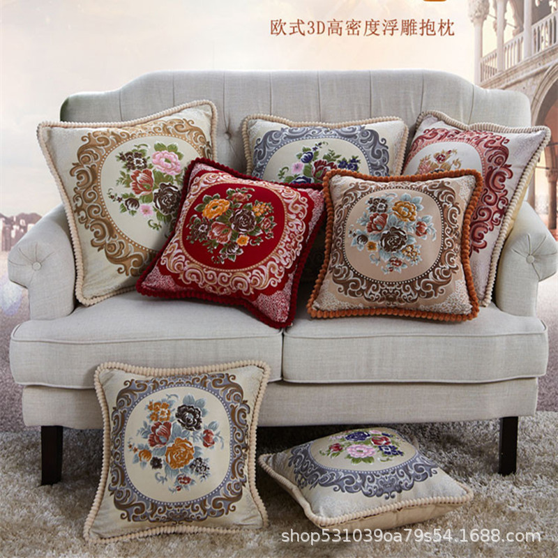 欧式金丝绒沙发抱枕汽车靠垫浮雕立体花纹商场专卖店供货一件代发
