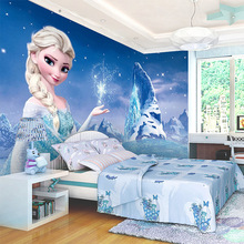 3D卡通儿童房女孩卧室壁纸冰雪奇缘墙纸艾莎公主装饰主题壁画墙布