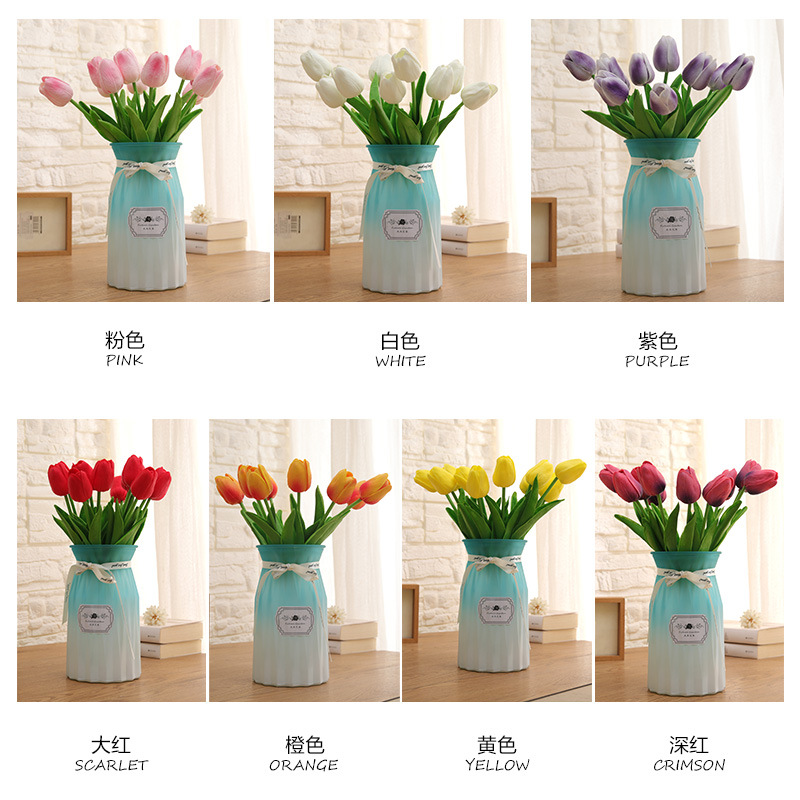 Pu Feel Tulip Single Greenery and Fake Flowers Nordic Style Living Room Decorative Ornament Pieces Tulip Artificial Flower Wholesale