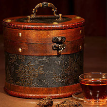 仿古套装怀旧圆形木盒子 茶叶罐收纳盒大皮桶 中式礼品复古包装盒