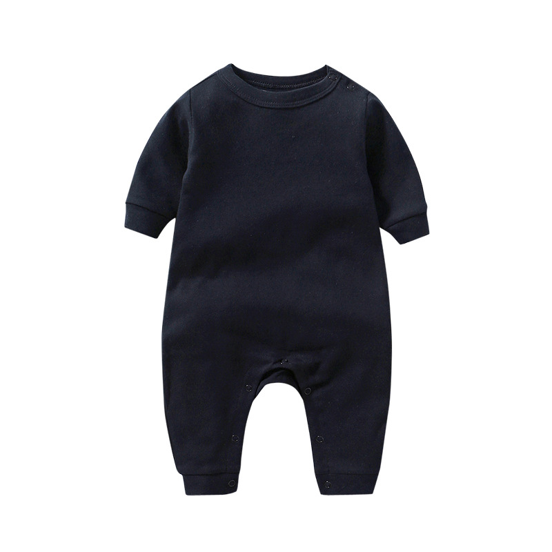 Spring and Autumn Baby Pure Color Shoulder Buckle Long-Sleeved Romper Men's and Women's Baby Cotton One-Piece Long-Leg Romper Factory Direct Sales Baby Clothes