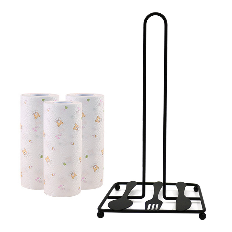 Gold Wrought Iron Floor Tissue Holder Dining Table Kitchen Storage Roll Stand Vertical Tissue Holder