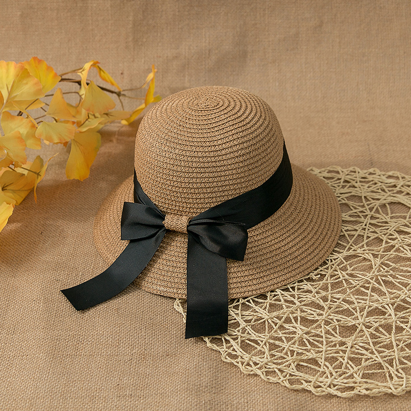 Summer Korean Fashion Ribbon Bowknot Women's Straw Hat Seaside Vacation Sun Protection Sunshade Foldable Beach Hat Women