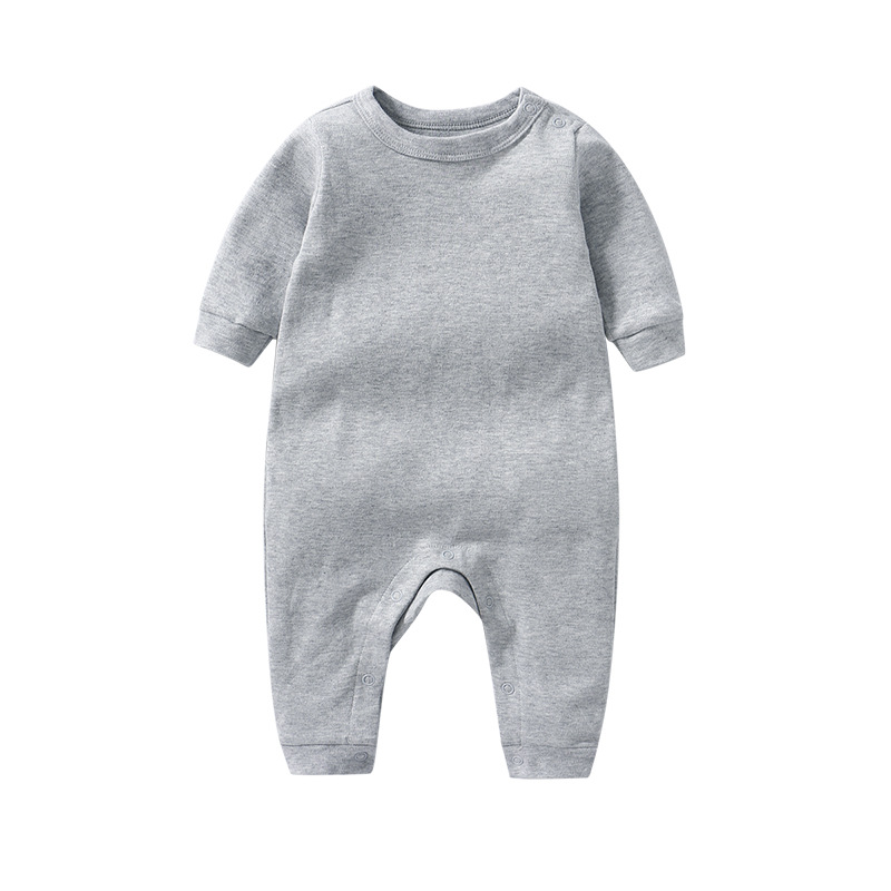 Spring and Autumn Baby Pure Color Shoulder Buckle Long-Sleeved Romper Men's and Women's Baby Cotton One-Piece Long-Leg Romper Factory Direct Sales Baby Clothes