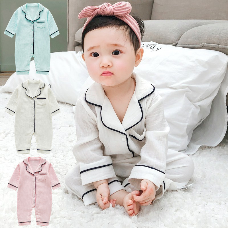 Baby Pajamas New Infant Clothing Solid Color Home Baby Pajamas Crepe Long Sleeve Jumpsuit Baby Romper Baby Clothes