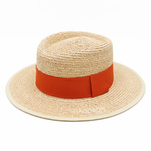 夏季新款细致拉菲草平顶爵士帽小礼帽彩色出游遮阳防晒草帽可定