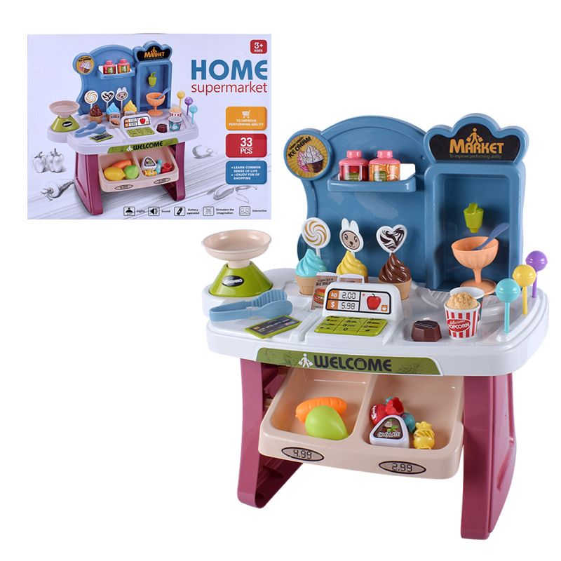 Cross-Border Children's Simulation Supermarket Sales Desk Shopping Cart Combination Suit Play House Supermarket Scanning Cashier Toy