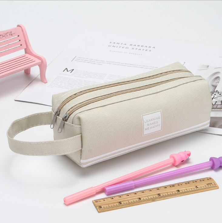 Double-Layer Oxford Cloth Pencil Case Korean Style Simple Large Capacity Double Pull Pencil Case Primary School Student Portable Zipper Portable Stationery Bag