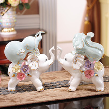 厂价批发陶瓷大象一对摆件欧式创意福禄百财大象家居工艺品礼品