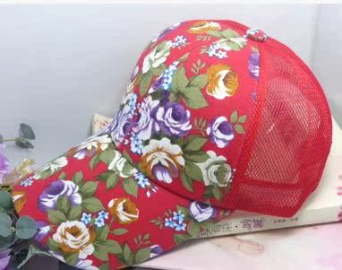 Retro Flat Brim Big Brim Baseball Cap 2015 Summer Pastoral Printed Floral Sun Protection Sun Hat Peaked Cap for Women