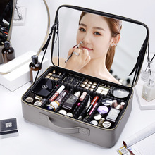 手提分类化妆包大号双层美容美甲工具箱自带化妆镜收纳化妆包
