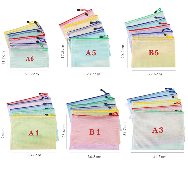 A4 Grid Zippered File Bag Creative Student Stationery Waterproof Pencil Case Office Transparent Information Bag Bill Storage Bag