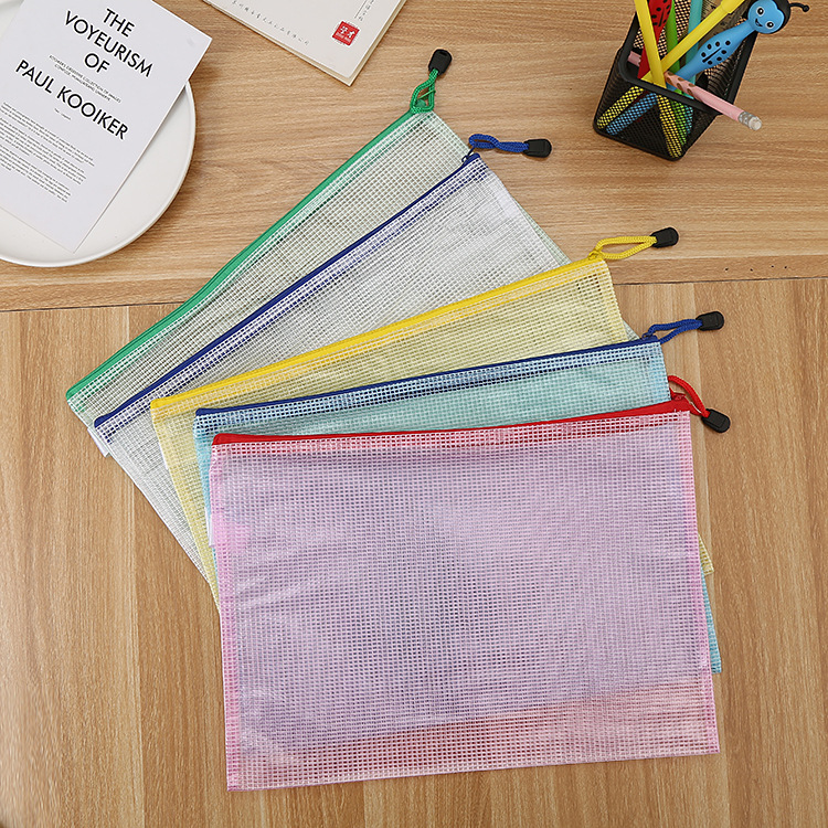 A4 Grid Zippered File Bag Creative Student Stationery Waterproof Pencil Case Office Transparent Information Bag Bill Storage Bag