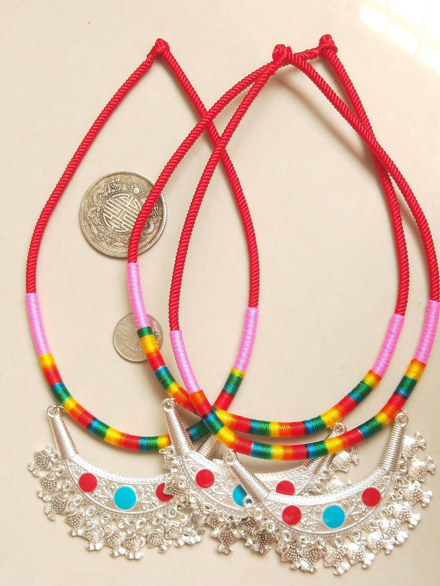 Ethnic Style Hand-Knitted Dragon Boat Festival Colorful Miao Silver Necklace Personalized Collar Ornament Wholesale