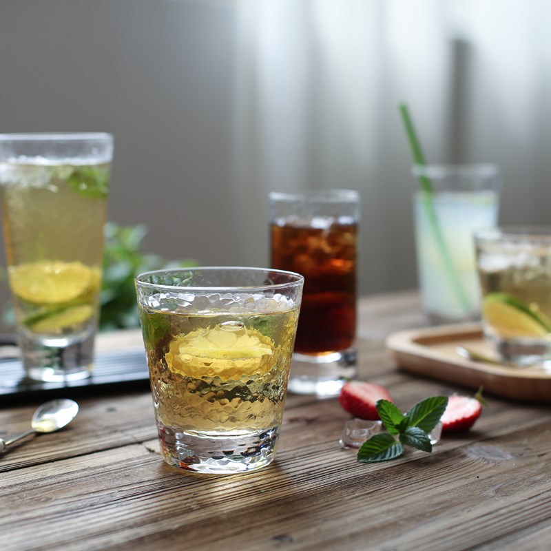 绿典 日式锤目纹透明玻璃水杯 创意锤目纹网红玻璃杯冷饮杯牛奶杯