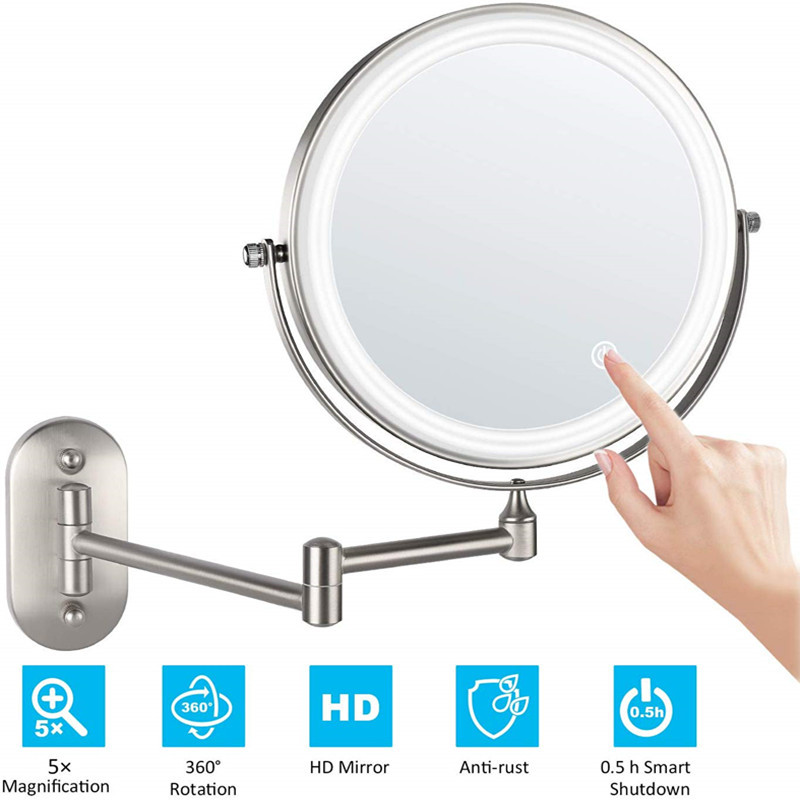 8-inch wall-mounted double mirror fill light makeup mirror charging led color temperature control three-color dimming bathroom mirror