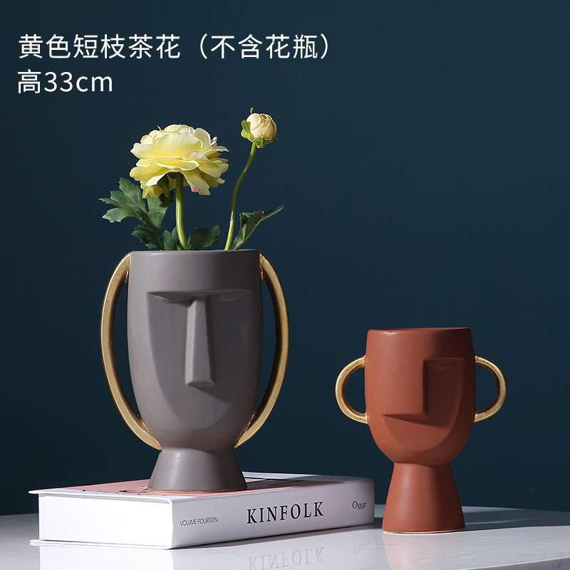 Nordic Style Head Portrait Face Ceramic Vase Creative Simple and Modern Furnishings Crafts Soft Outfit Decoration Ornaments