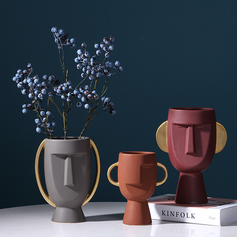 Nordic Style Head Portrait Face Ceramic Vase Creative Simple and Modern Furnishings Crafts Soft Outfit Decoration Ornaments