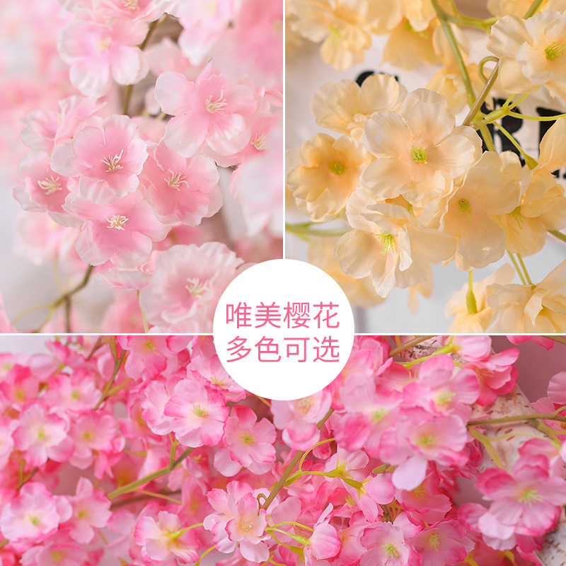 Artificial Cherry Blossom Rattan Winding Air Conditioning Pipe Vine Vine Tree Artificial Plastic Fake Flower Rattan Decorative Flower Vine