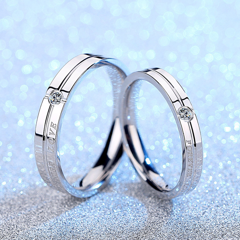 情侣戒指一对女925银镶锆对戒设计食指创意永远的爱刻字礼物