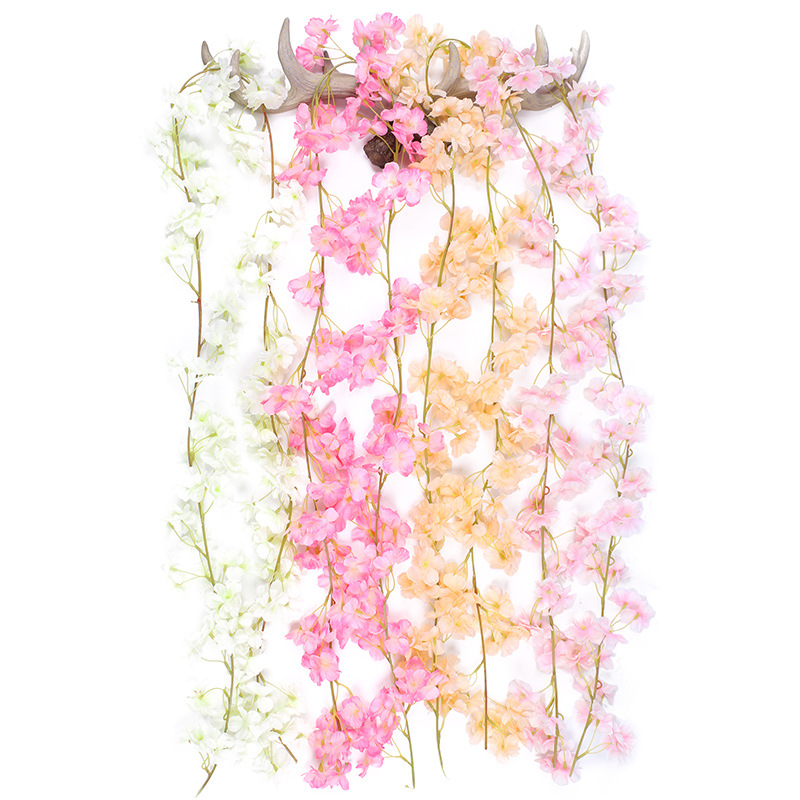 Artificial Cherry Blossom Rattan Winding Air Conditioning Pipe Vine Vine Tree Artificial Plastic Fake Flower Rattan Decorative Flower Vine