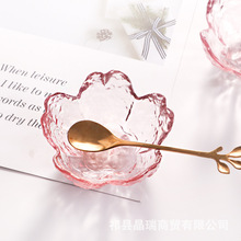 日式粉色玻璃蘸料碟子迷你家用调味碟醋碟花瓣碗套装玻璃餐具批发