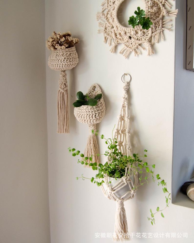 挂毯 编织 北欧编织挂毯花篮网兜波西米亚花网兜挂饰店面装饰挂毯