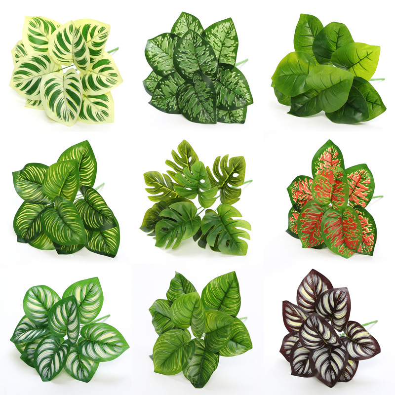 artificial flower artificial plant Fake Flower and Greenery Potted Wall Decoration Artificial Plant Leaves Background Wall Flower Arrangement Materials Scindapsus Aureus Leaves Monstera