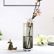 玻璃花瓶透明方形花器百合富贵竹干花插花四方花瓶摆件客厅落地彩