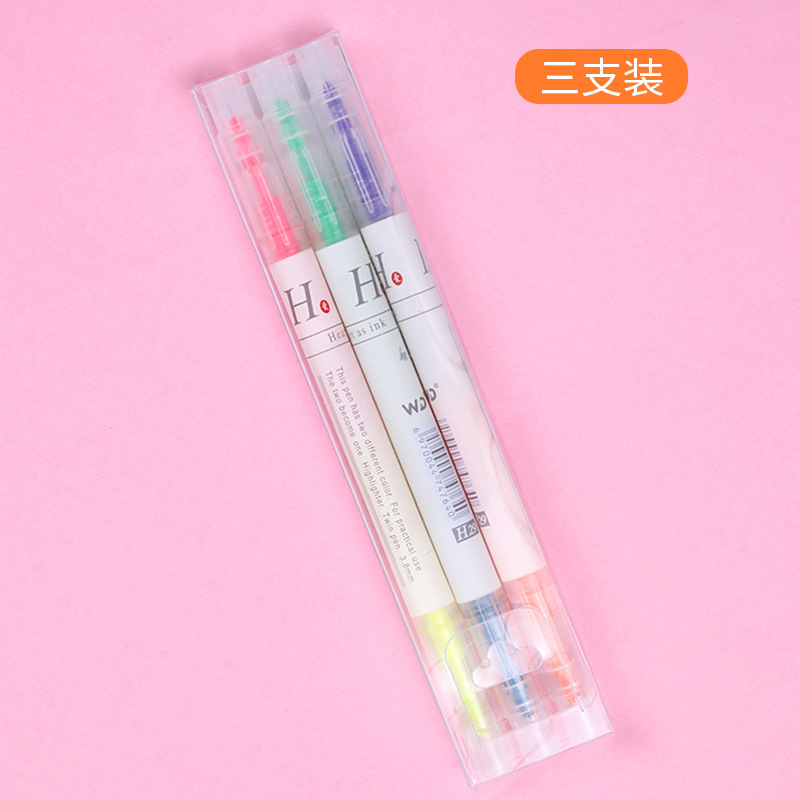South Korea Creative Double-Headed Two-Color Fluorescent Pen 6-Piece Student Key Sentence Marking Pen Color Oblique Head Marker