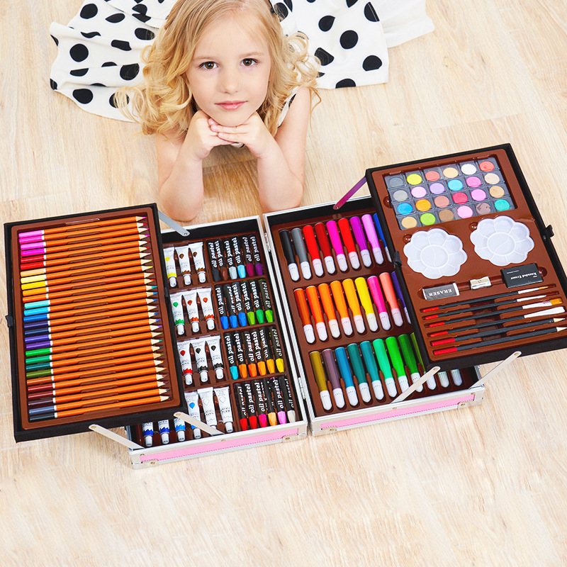 200pc Brush Crayon Painting Kit Children Primary School School Supplies Drawing Set Watercolor Pens Set