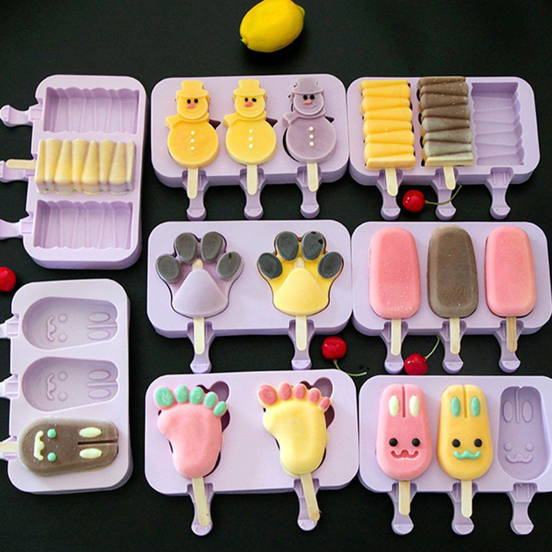厂家直供 自制家用卡通冰淇淋冰棒雪糕模 烘焙硅胶模具冰格含50棒