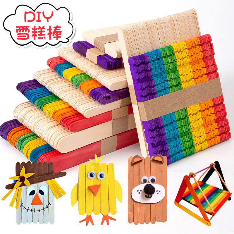 Bagged Primary Color Ice Cream Stick Color Ice Cream Stick Popsicle Stick Handmade Diy Splicing Toy Small Wooden Stick Wooden Stick