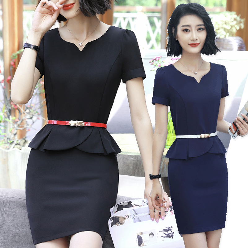 时尚女装春夏季职业装套装空姐美容师酒店工作服短袖连衣裙ol通勤