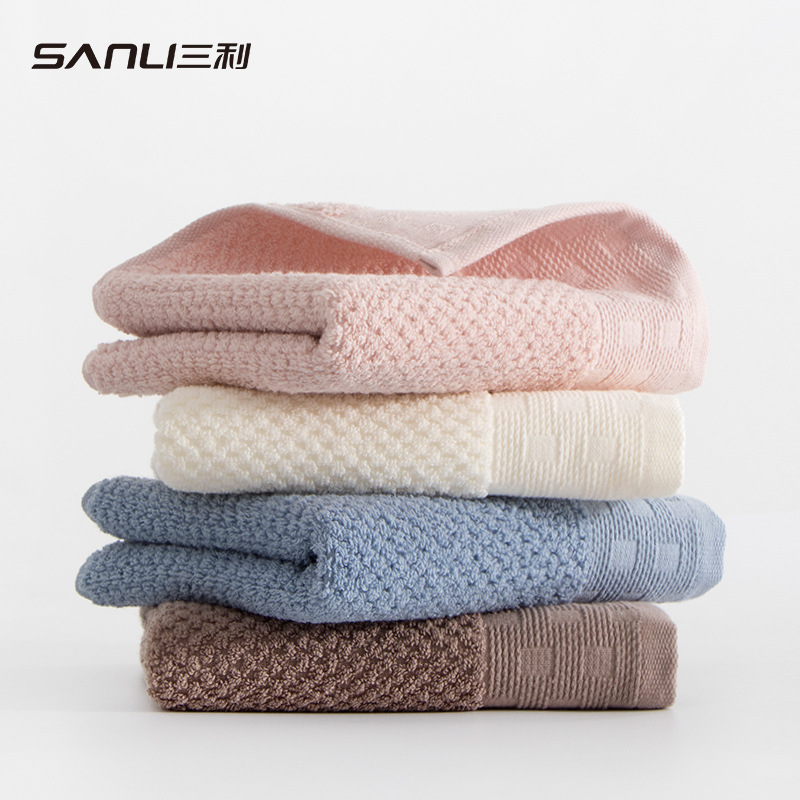 [Three] Sanli Towel Pure Cotton Plain Face Towel Honeycomb Satin Big Towel Adult Pure Cotton Towel Commercial Super Labor Protection