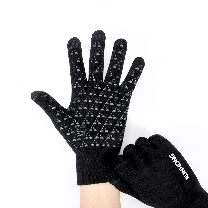 Men's Gloves Winter Touch Screen Five-Finger Wool Knitted Adult Riding Offset Printing Non-Slip Thickened Game Gloves Wholesale