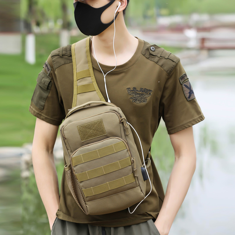 战术胸包男士单肩斜挎包户外路亚迷彩大容量多功能胸包男弹弓包