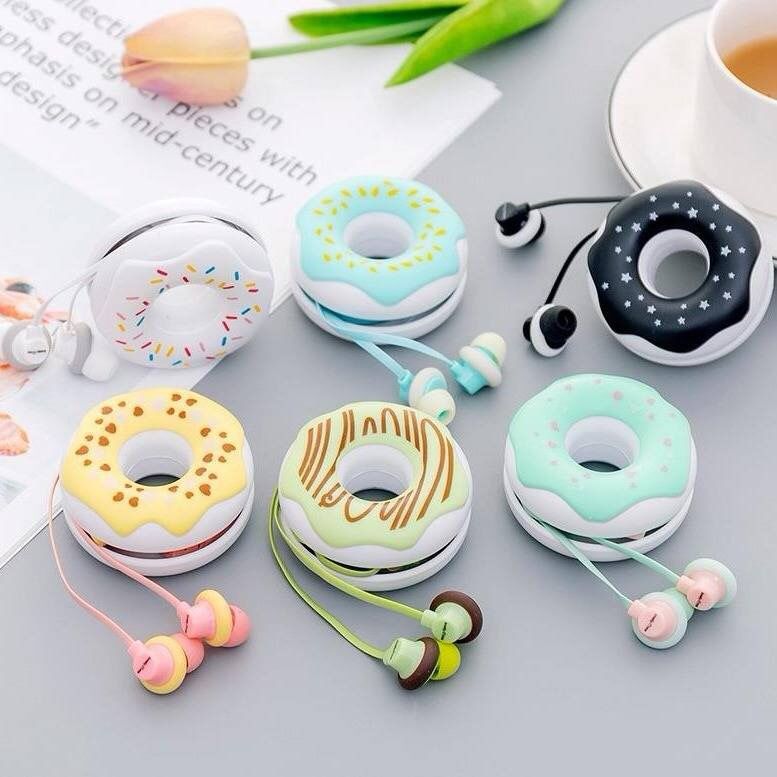 cross-border hot in-ear with donut storage box wired mini earphones creative headphones cute universal