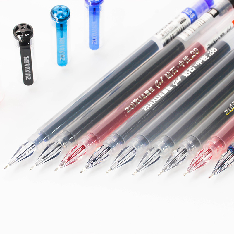 Creative Diamond Head Gel Pen Office Learning Simple 0.38mm Signature Pen Black Red Blue Four-Color Student Water Pen