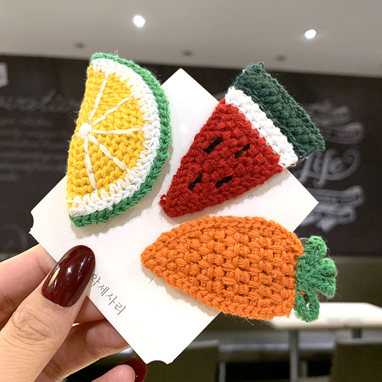 Autumn and Winter Wool Knitted Fruit Hairpin Girls' Hairpin Clip Headdress Korean Princess Cute Baby Hair Accessories Side Clip