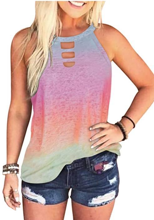 2023 Women's Summer New Amazon Hot round Neck Tie-Dyed Leopard Print Vest T-shirt for Women