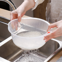 日本进口洗米筛淘米盆 厨房洗菜盆塑料沥水篮家用洗米盆 淘米器