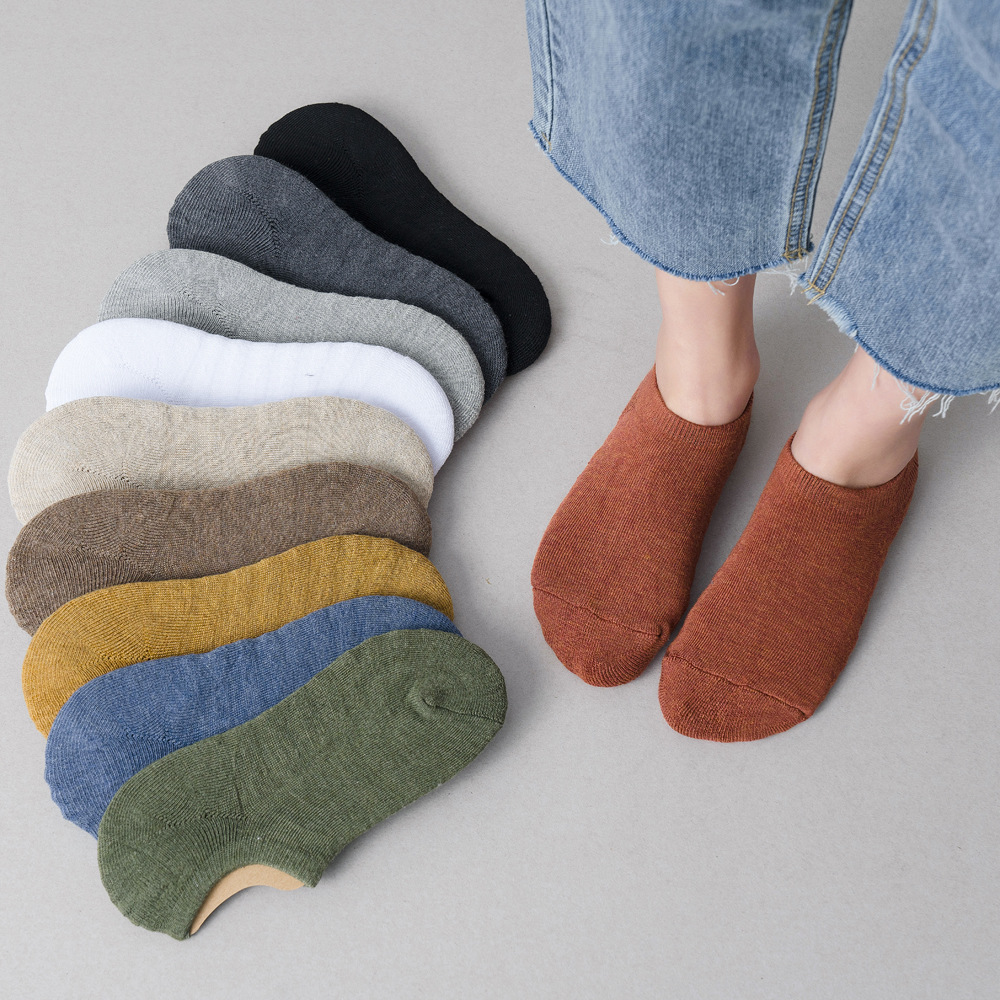 Trendy Socks Women's Boat Socks Invisible Towel Bottom Thickening Sweat-Absorbing Non-Slip Cotton Ins Summer Socks Shallow Mouth Terry